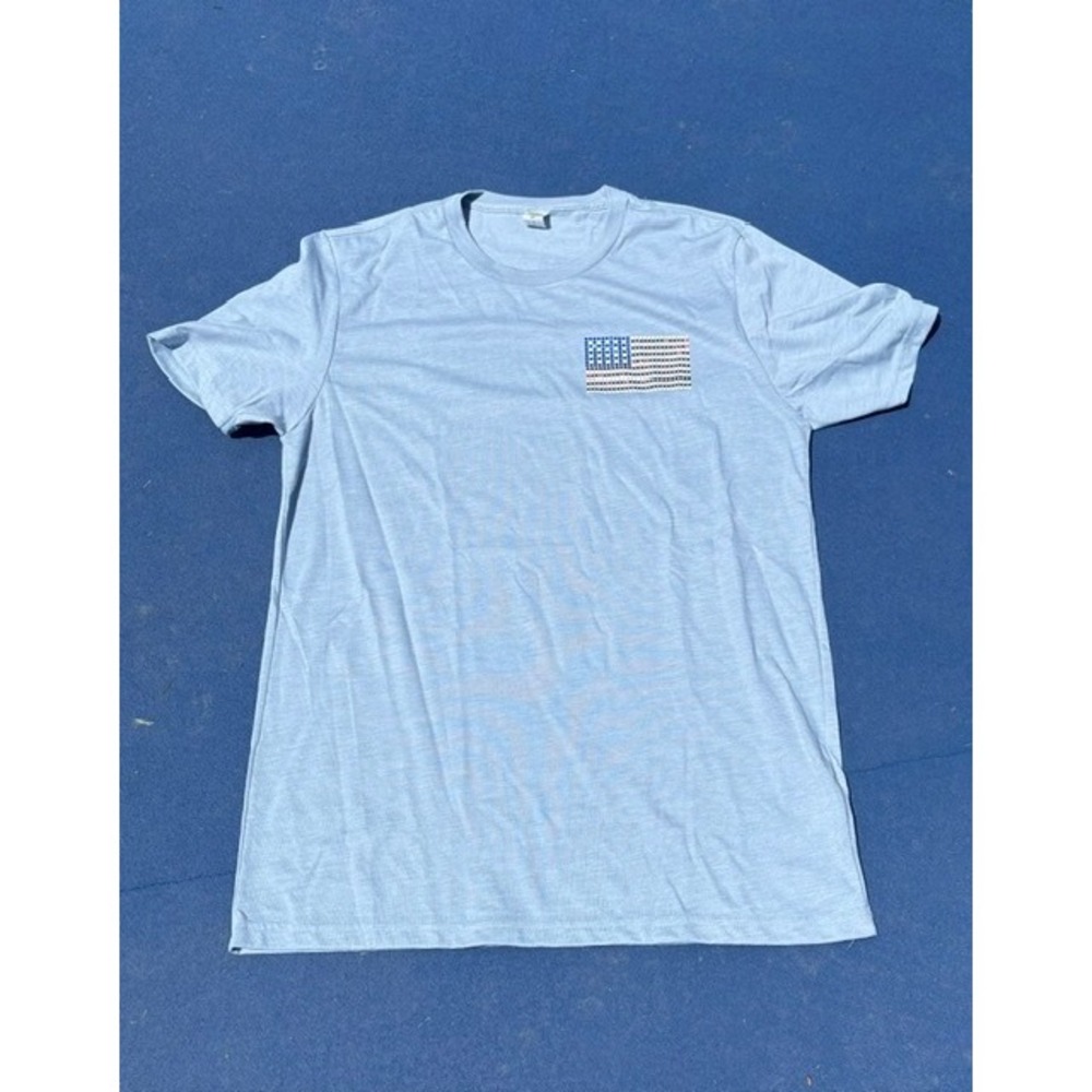 American Flag Spangle Bling Graphic T-Shirt Blue Short Sleeve Patriotic XS‎